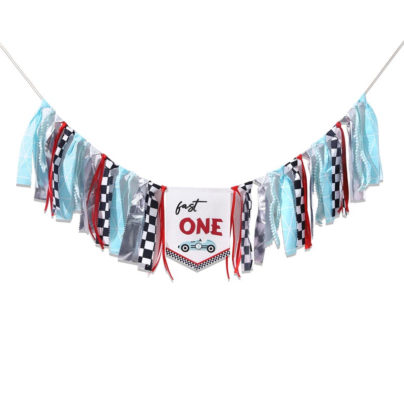 Agkvw Fast One High Chair Banner - 1st Birthday Race Car Theme Decor, Vintage & Retro Race Car Cake Smash Props - Image 3