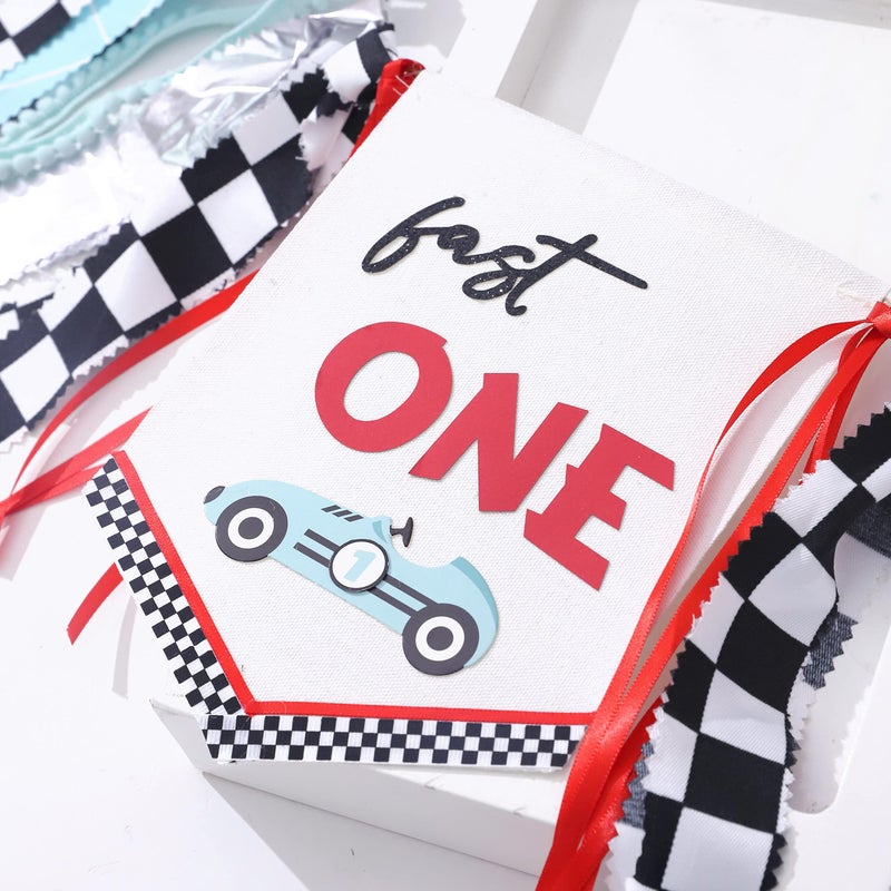 Agkvw Fast One High Chair Banner - 1st Birthday Race Car Theme Decor, Vintage & Retro Race Car Cake Smash Props - Image 5
