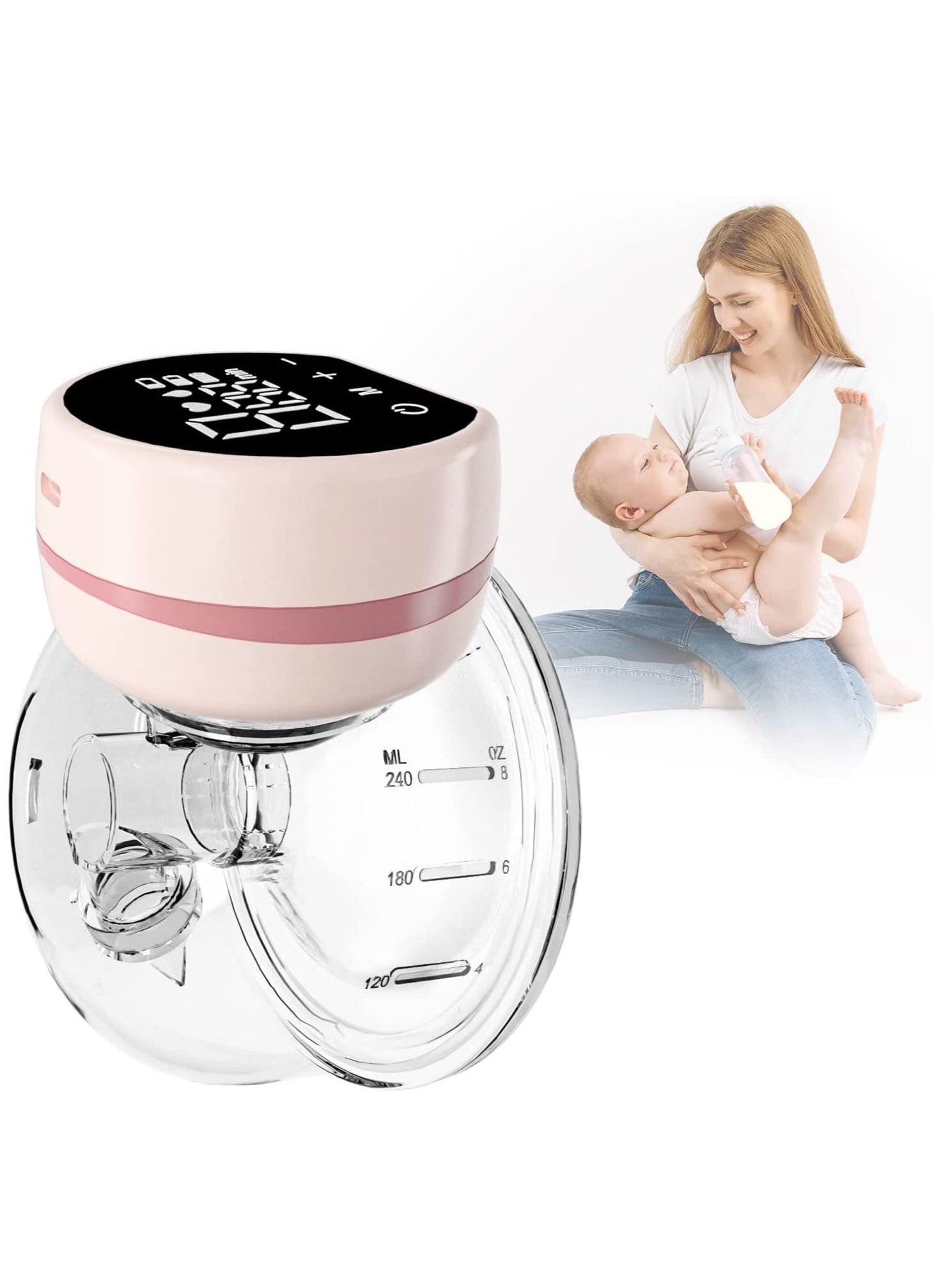 Hands Free Cordless Electric Breast Pump, Painless Memory Function, 24mm, Pink 