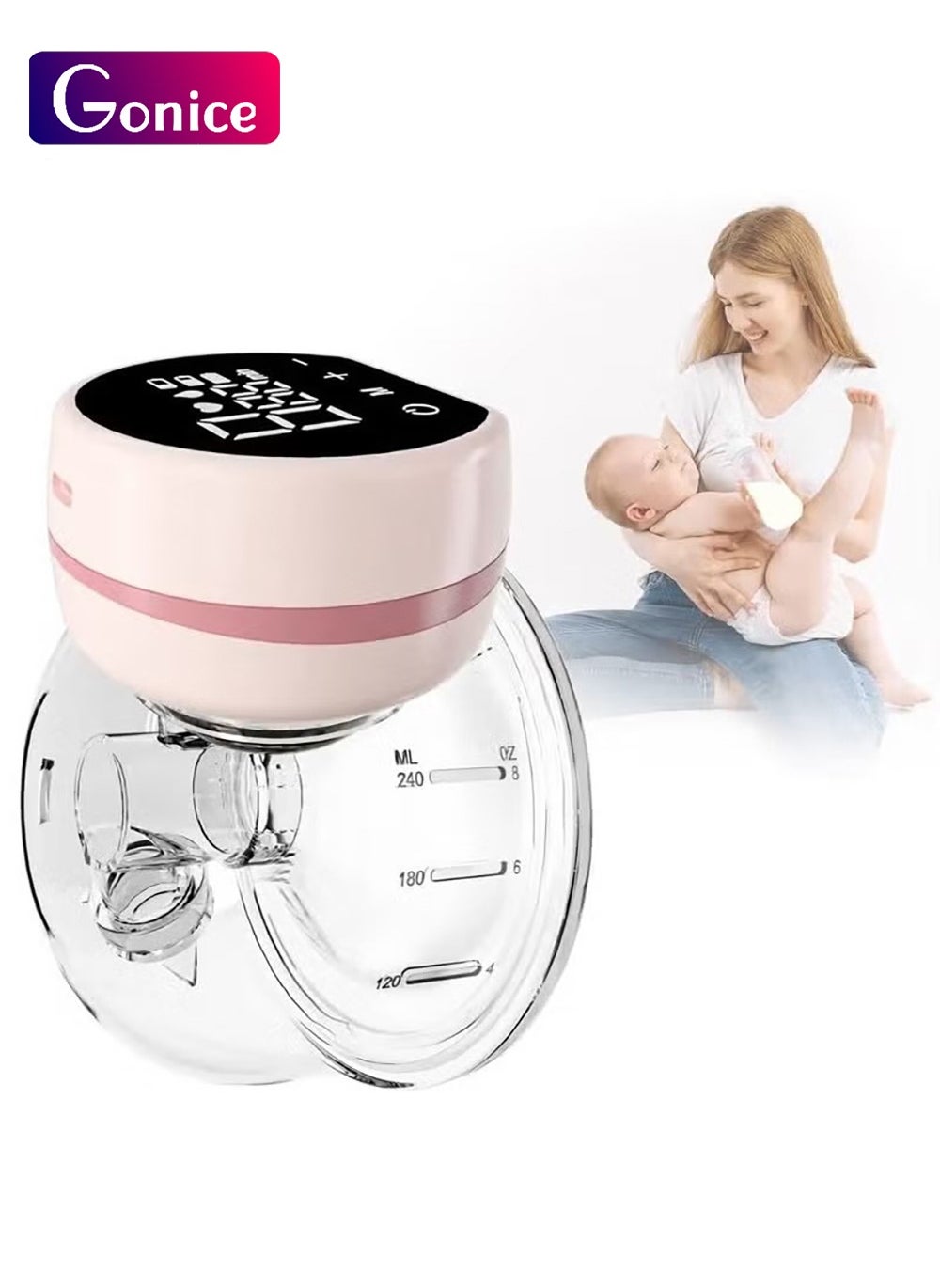 Gonice Hands Free Cordless Electric Breast Pump With Painless Memory Function, 24 MM, Pink 