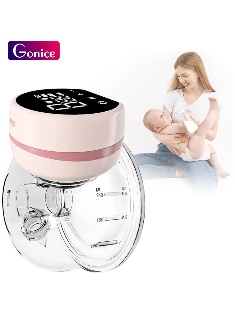 Gonice Hands Free Cordless Electric Breast Pump With Painless Memory Function, 24 MM, Pink 