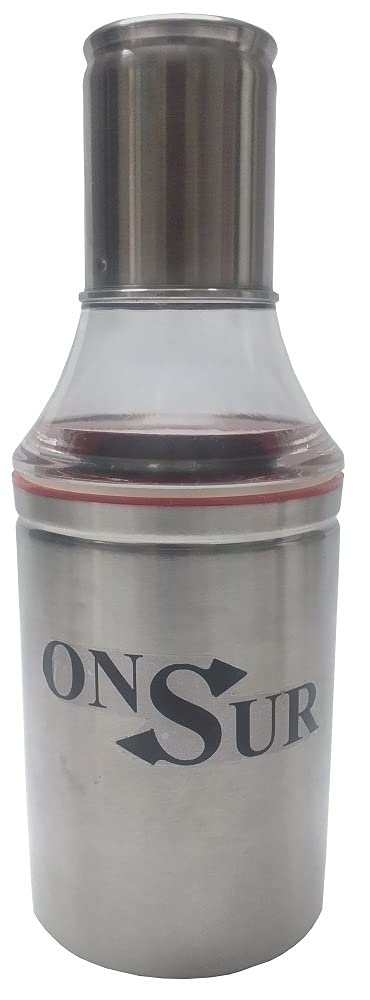 ONSUR Oil Dispenser 500ML Bottle Stainless Steel Container Plastic Transparent Spout for Easy Oil Pour Easy to Clean Best Item for Food Making in Kitchen Hotels Restaurants Etc 1Pc Silver - Image 1