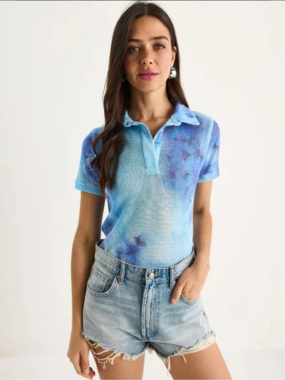Bianco Lucci LUCCI Flowery Polo Shirt Blouse