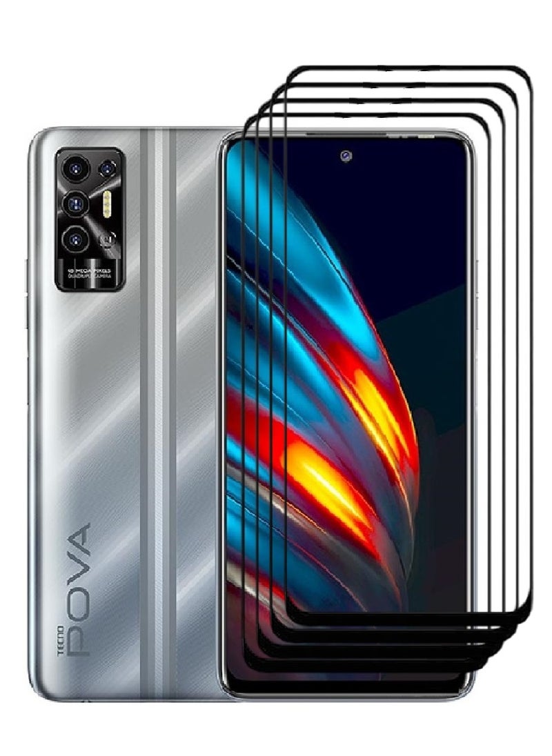 AINA 4 Pieces Tempered Glass Screen Protector 5D Designed For Tecno Pova 2 Full Glue Edge to Edge Full Screen Coverage And Bubble Free - Image 1