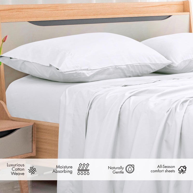 Royale Linens 300 Thread Count 100% Long Staple Combed Cotton Flat Sheet - Super Soft - Top Sheets - Queen Flat Sheet Sold Separately - Breathable, Cool & Crisp Percale Sheets Only (Queen, White) - Image 2