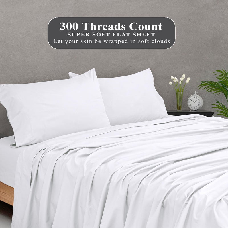 Royale Linens 300 Thread Count 100% Long Staple Combed Cotton Flat Sheet - Super Soft - Top Sheets - Queen Flat Sheet Sold Separately - Breathable, Cool & Crisp Percale Sheets Only (Queen, White) - Image 4