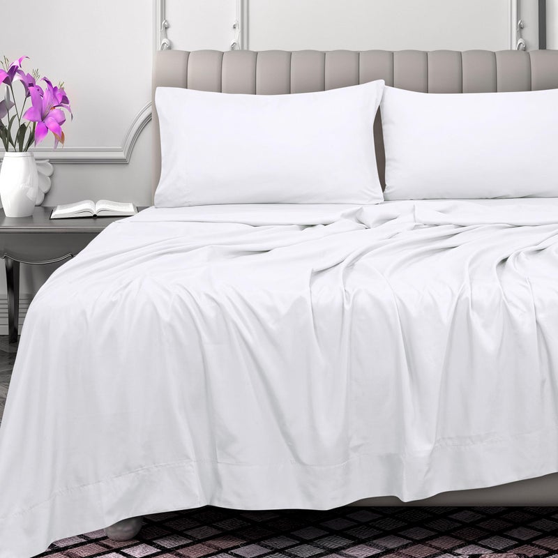 Royale Linens 300 Thread Count 100% Long Staple Combed Cotton Flat Sheet - Super Soft - Top Sheets - Queen Flat Sheet Sold Separately - Breathable, Cool & Crisp Percale Sheets Only (Queen, White) - Image 1