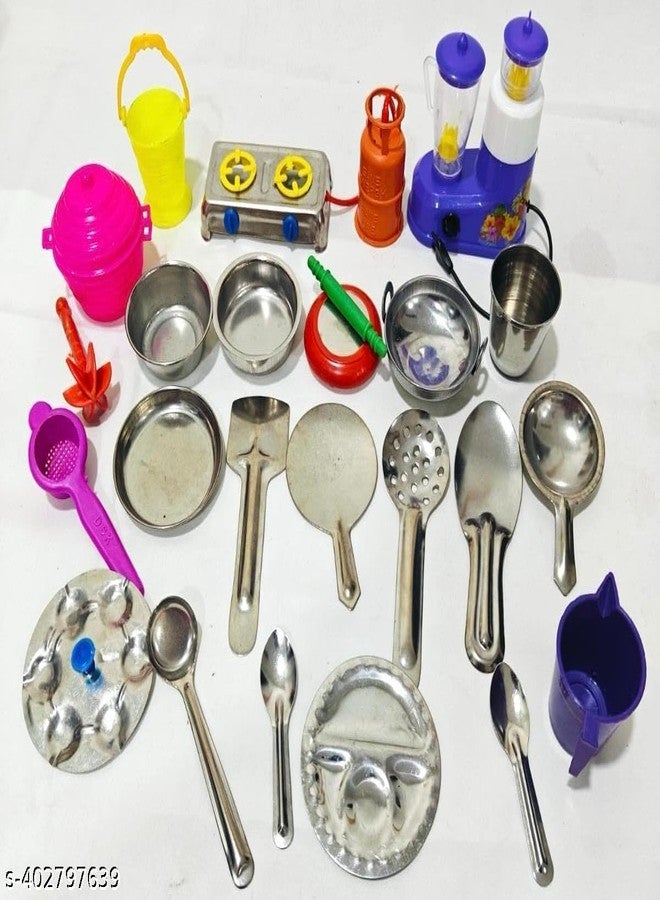 Tirtha Enterprises مجموعة مطبخ مصغرة، مجموعة مطبخ للأطفال، طقم طبخ حقيقي للعب، مجموعة مطبخ فولاذية للأطفال الرضع، رقم المنتج 33 - Image 2