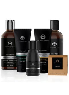 The Man Company Charcoal Grooming Kit With Body Wash Shampoo Face Scrub Face Wash Cleansing Gel Solid Soap Bar | Combo Gift Set For Husband Boyfriend Set Of 6  - Image 2