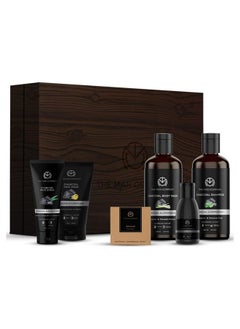 The Man Company Charcoal Grooming Kit With Body Wash Shampoo Face Scrub Face Wash Cleansing Gel Solid Soap Bar | Combo Gift Set For Husband Boyfriend Set Of 6  - Image 1
