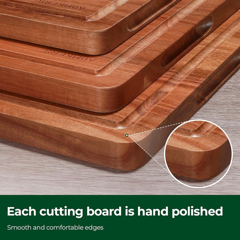 ADMKERS مجموعة ألواح تقطيع خشبية من 3 قطع، ألواح تقطيع خشب الأكاسيا الصلبة - Image 5