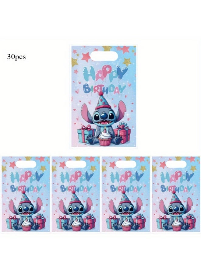 Gift Bags 30pcs Set, Durable Plastic with Handles, Vibrant Cartoon Print Designs - Image 1
