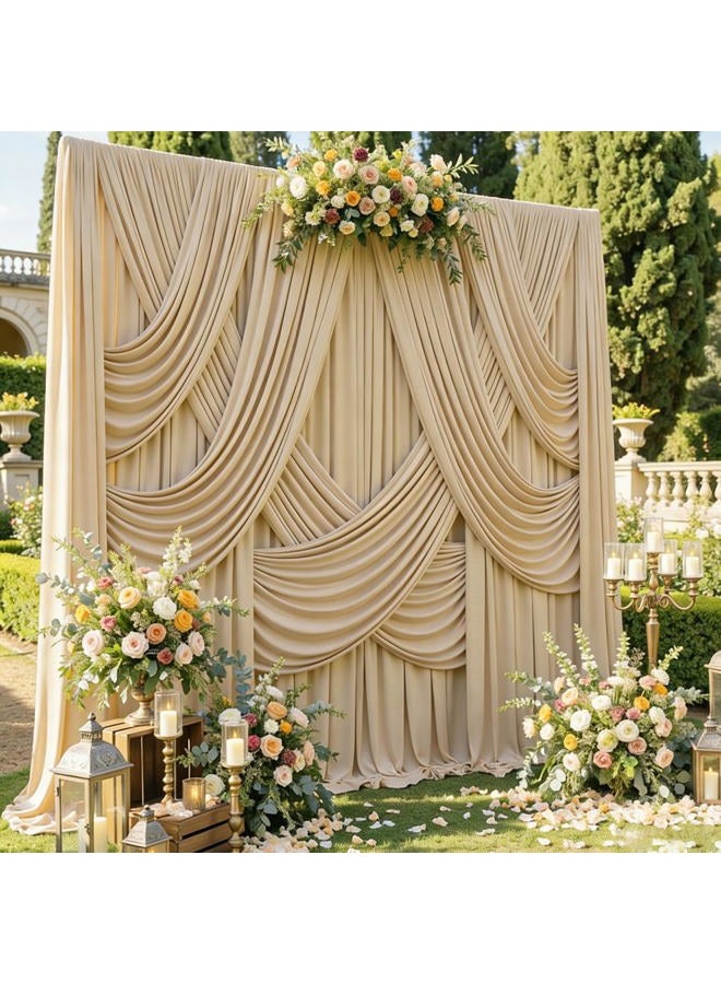 Htper 10x12 ft Beige Backdrop Curtain for Wedding Parties, Wrinkle Free Polyester 2 Panels 12 ft Long Photo Backdrop Drapes Back Drop Cloth for Birthday Photography Background Party Backdrop - Image 1