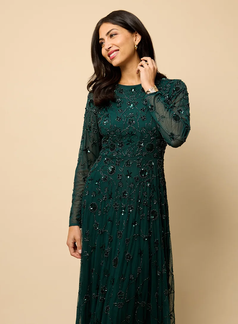 Embellished Long Sleeve Maxi Dress