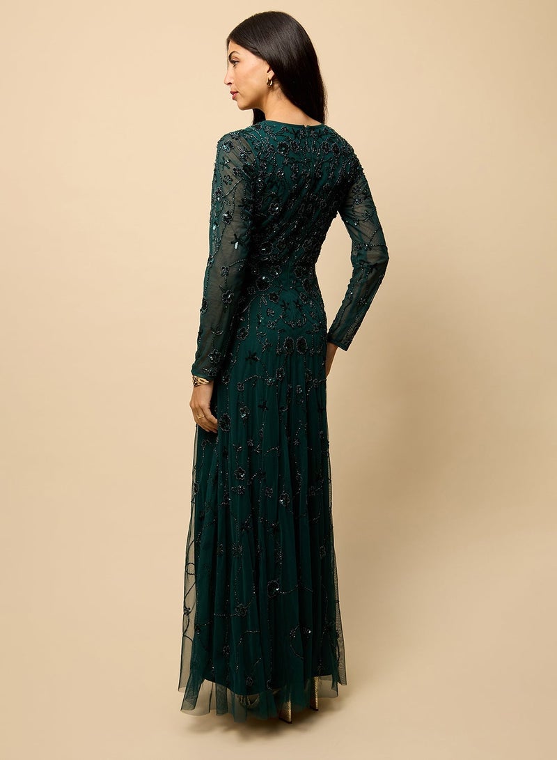 Little Mistress Embellished Long Sleeve Maxi Dress - Image 4