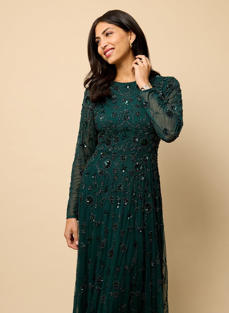 Little Mistress Embellished Long Sleeve Maxi Dress - Image 3