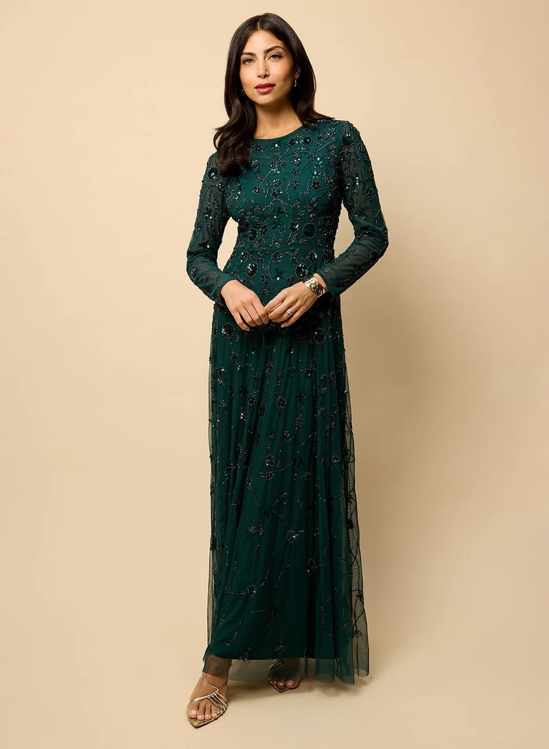 Embellished Long Sleeve Maxi Dress