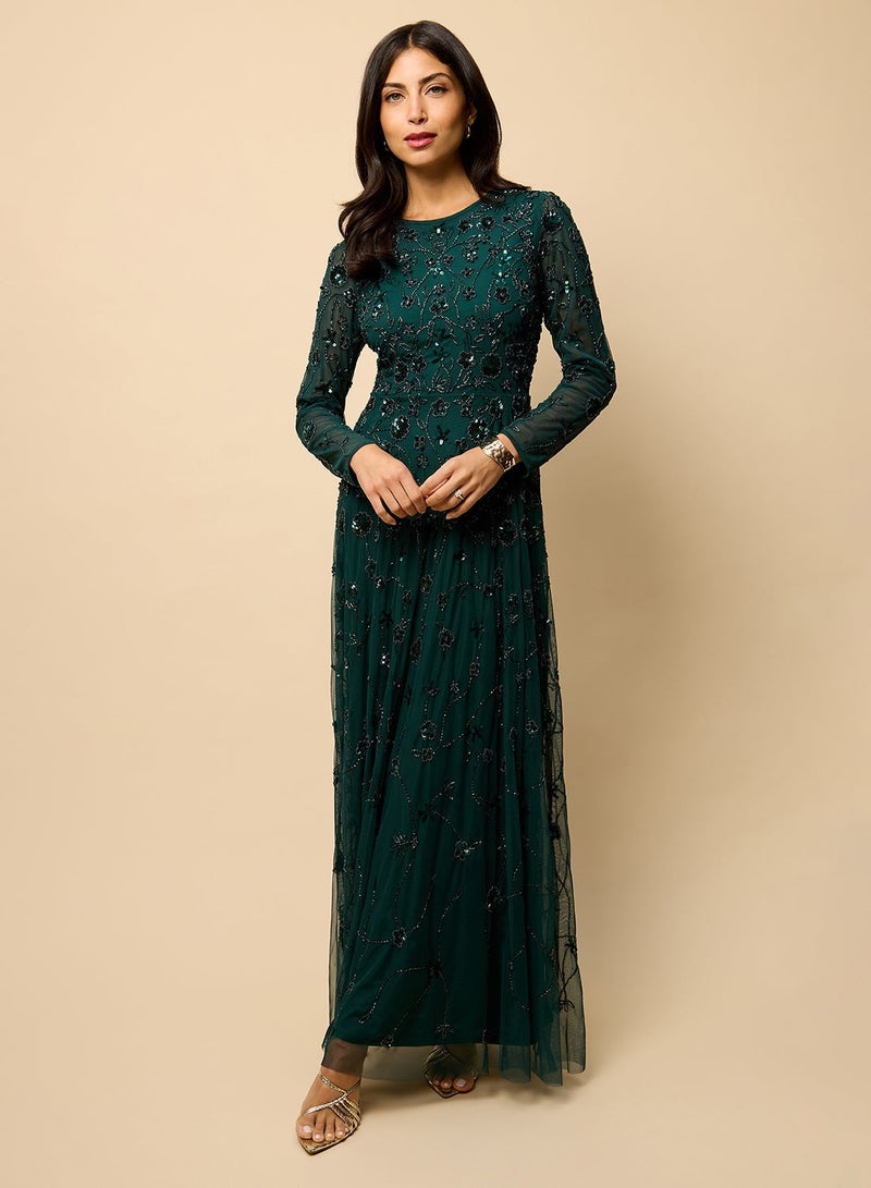 Little Mistress Embellished Long Sleeve Maxi Dress - Image 1