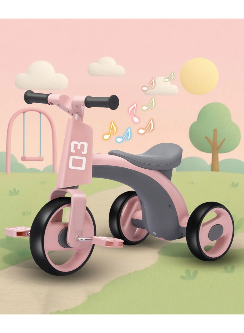 Children's Three Wheeled Tricycle with Wider Seat Anti-Skid Wheels and Music Pink - Image 3