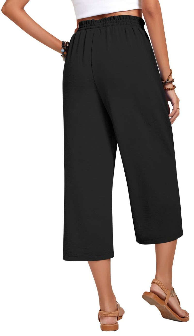 Anyhold Womens Plus Size Capri Pants Loose High Waisted Wide Leg Lounge Pants Drawstring Casual Palazzo Trousers with Pockets 2X-Large, Black - Image 4