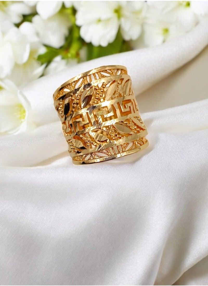 Noor Zara - Golden Wide Cuff and ring - Image 1