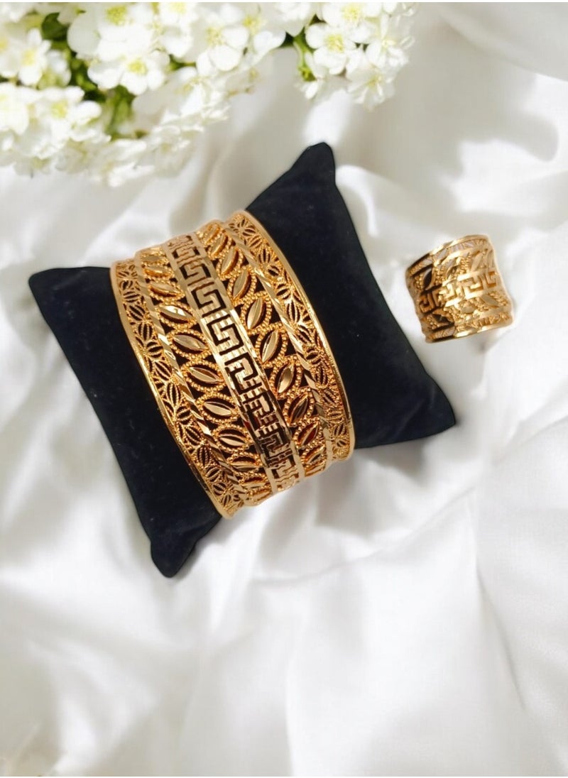 Noor Zara - Golden Wide Cuff and ring - Image 1