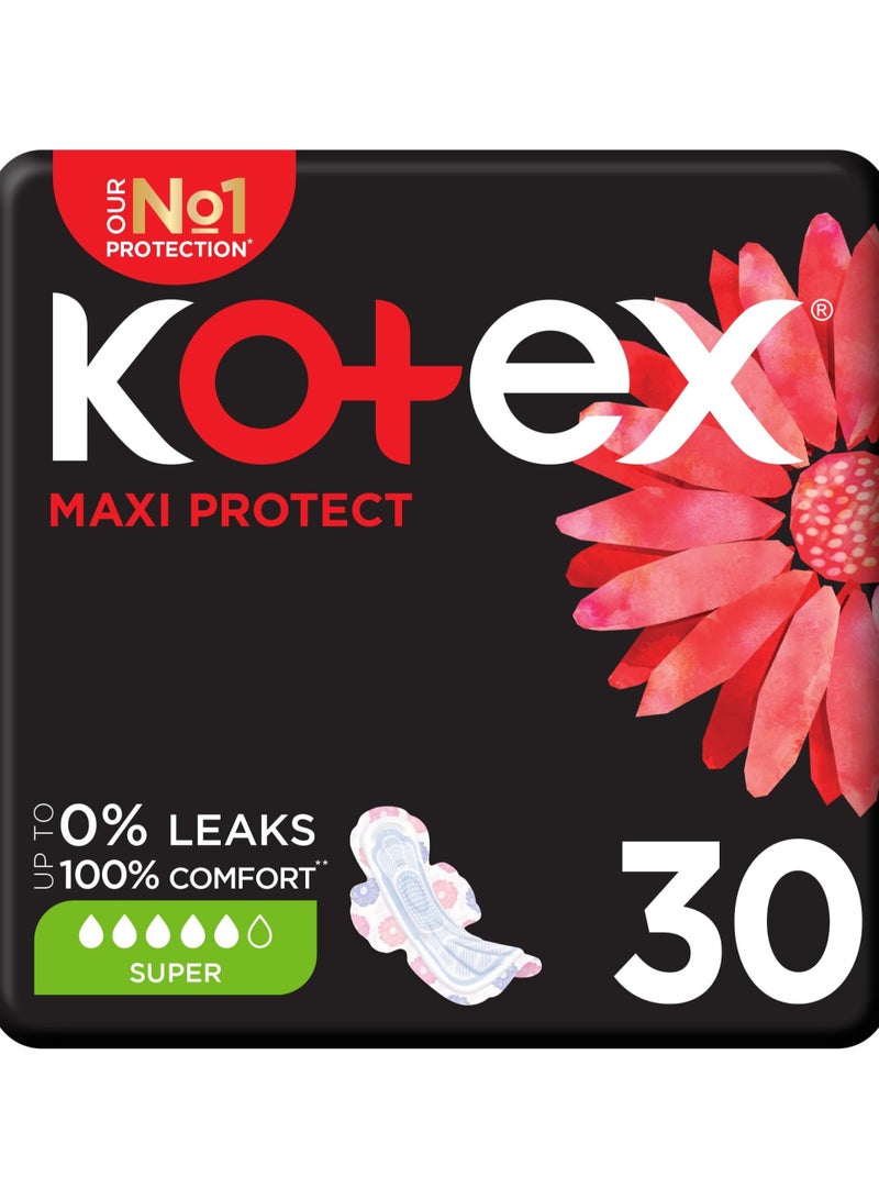 كوتكس 30 فوطة صحية ماكسي بروتكيت فوط سميكة ، فوط صحية فائقة الحجم مع أجنحة