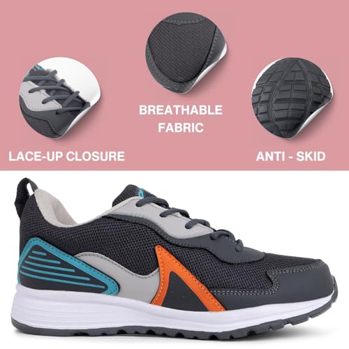 TRASE Kids Boys Sports Shoes | Running, Walking, All Day Casual Wear with Lace-Up Design (Grey, 3 UK) - Image 2