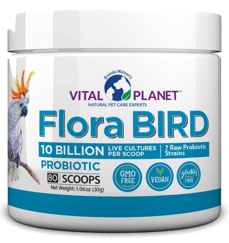 Vital Planet - Flora Bird Probiotic Powder Supplement with 10 Billion Cultures and 7 Diverse Strains, High Potency Probiotics for All Birds for Avian Digestive and Immune Support 80 Scoops 1.06 oz - Image 1