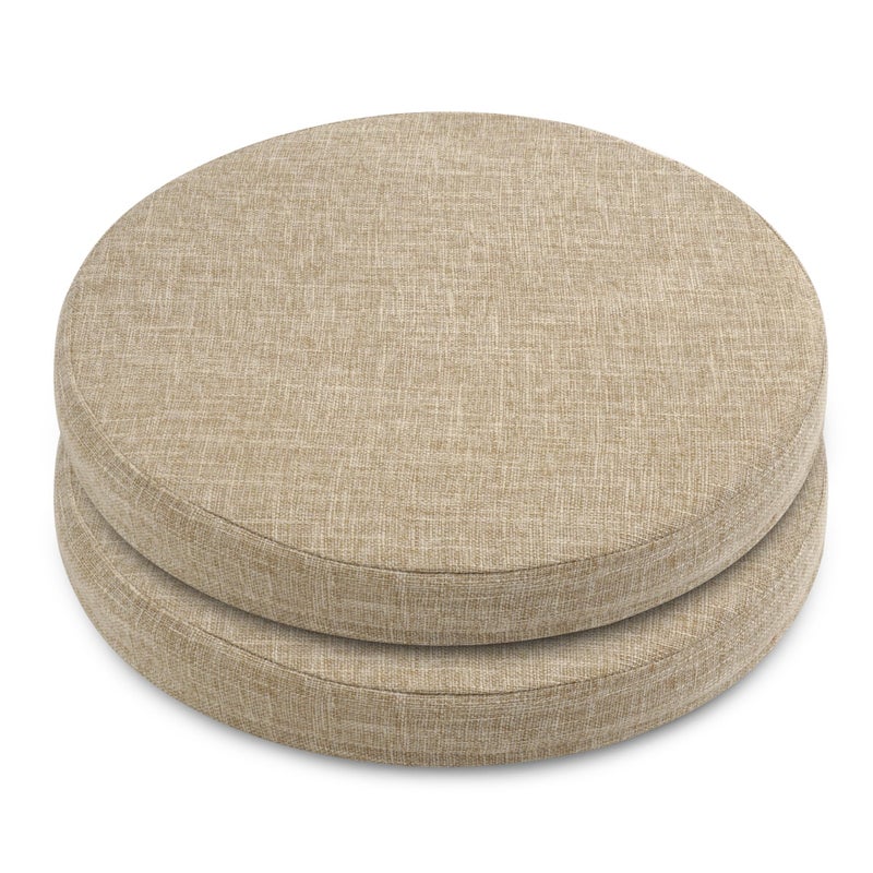 ELFJOY Round Chair Cushions for Dining Chairs Non Slip High-Resilience Foam Chair Pads with Ties Thick Seat Cushions for Kitchen Chairs Set of 2 16" Beige - Image 1