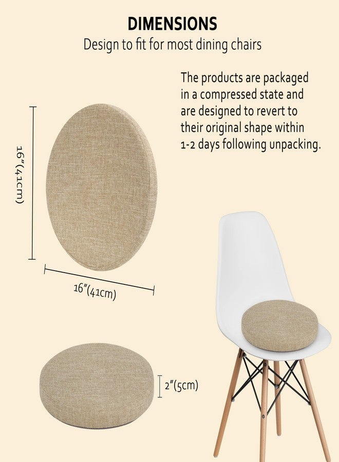 ELFJOY Round Chair Cushions for Dining Chairs Non Slip High-Resilience Foam Chair Pads with Ties Thick Seat Cushions for Kitchen Chairs Set of 2 16" Beige - Image 5