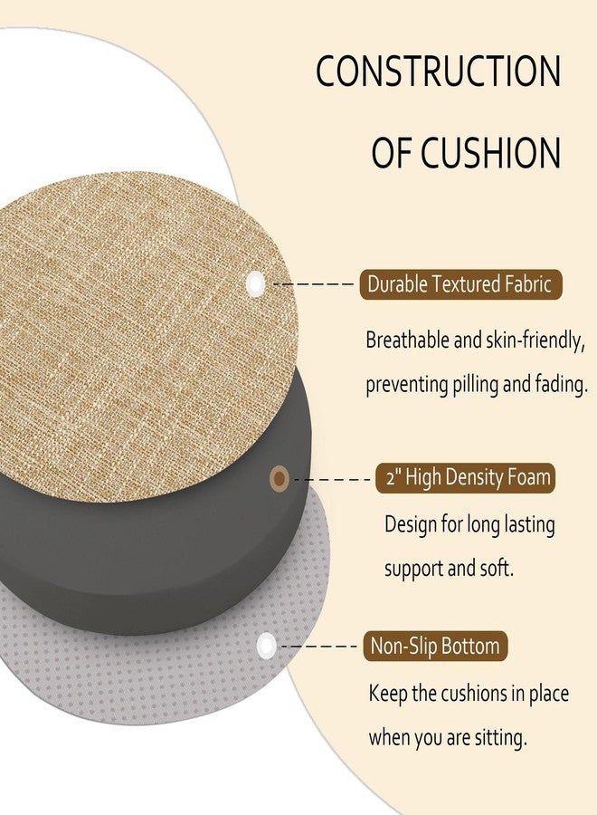 ELFJOY Round Chair Cushions for Dining Chairs Non Slip High-Resilience Foam Chair Pads with Ties Thick Seat Cushions for Kitchen Chairs Set of 2 16" Beige - Image 2