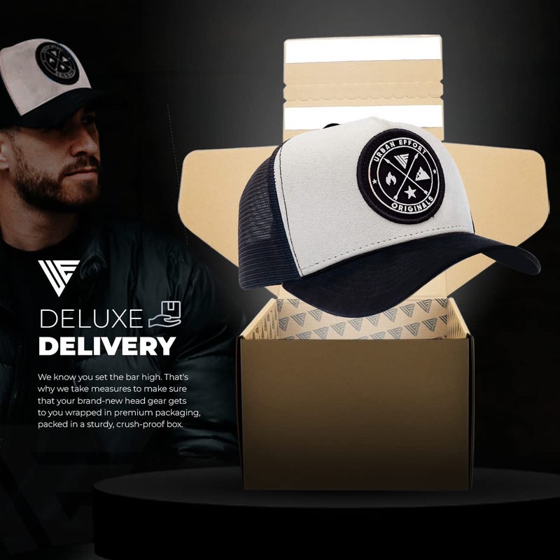 Urban Effort Mesh Back Cap - for Men and Women Baseball Hat 5-Panel Trucker Hat - Great Snapback Closure for Hunting & Hiking (Black/White) - Image 4