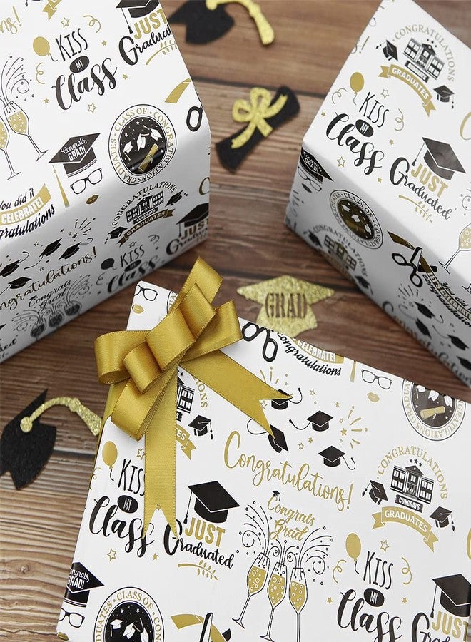 Boerni Graduation Wrapping Paper 2025, 6 Sheets White and Gold Grad Gift Wrap Papers, Flat Wrap 20 x 28 inches per sheet with 1 Roll Gold Ribbon for Ceremony Party Grade Class Celebrations Graduation Supplies Decorations - Image 4