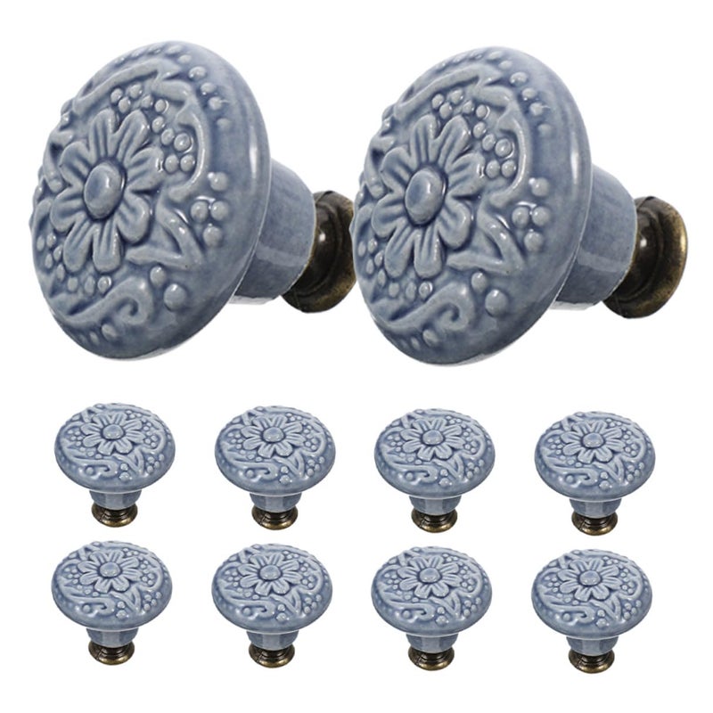 Ceramic Cabinet Pull Handles Vintage Floral Pattern 10pcs Set for Kitchen Drawer Door - Image 2