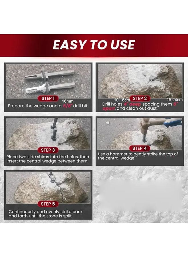 16mm 5pcs Stone Splitting Wedge Chisel Masonry Construction Tools - Image 4