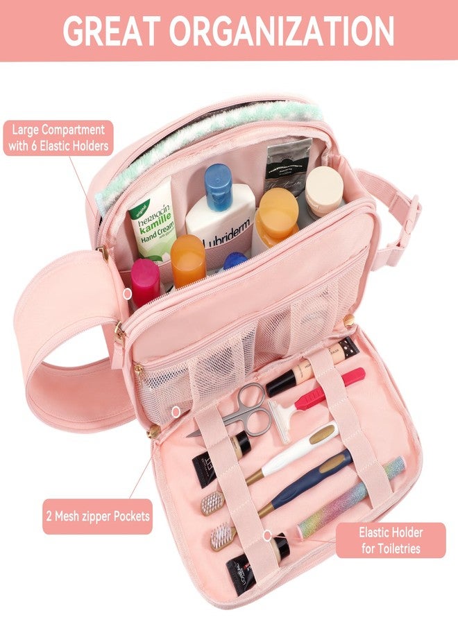 Voova Travel Toiletry Bag for Women, Hanging Dopp Kit Water Resistant Shaving Bag for Toiletries Accessories, Small Makeup Organizer Case for Traveling Essentials, Bathroom, Cosmetics, Pink - Image 2