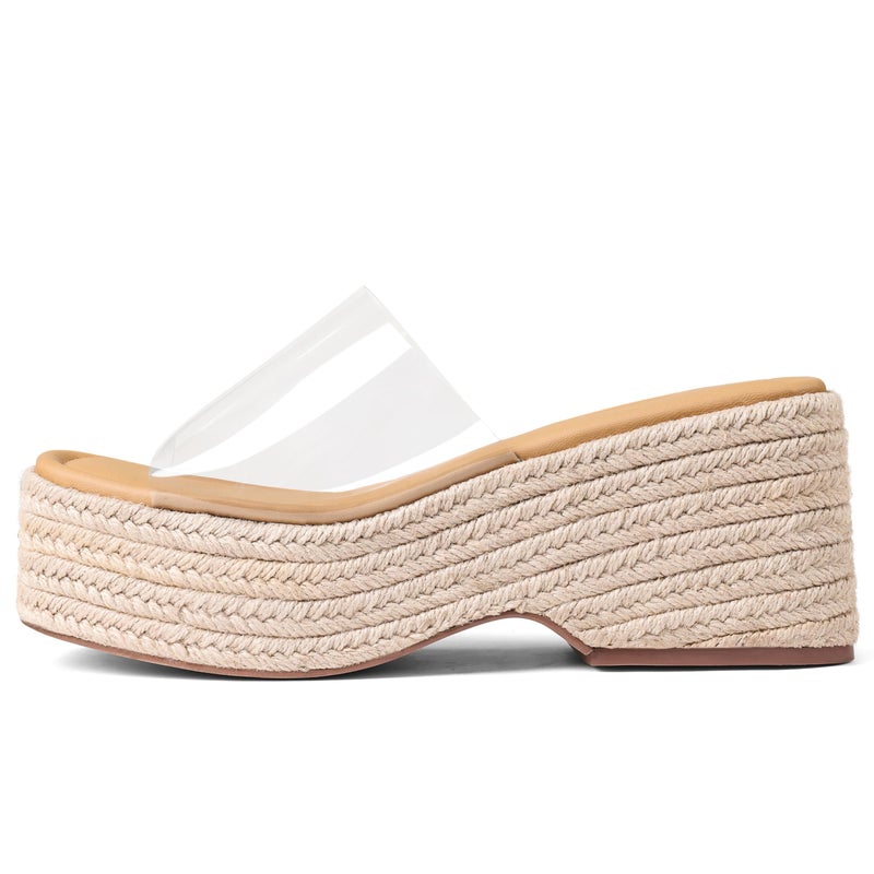 EQAUDES Platform Wedge Sandals for Women Clear Espadrilles Wedges Summer Beach Raffia Comfortable Resort Wear Cute Dressy Open Toe Slides - Image 1