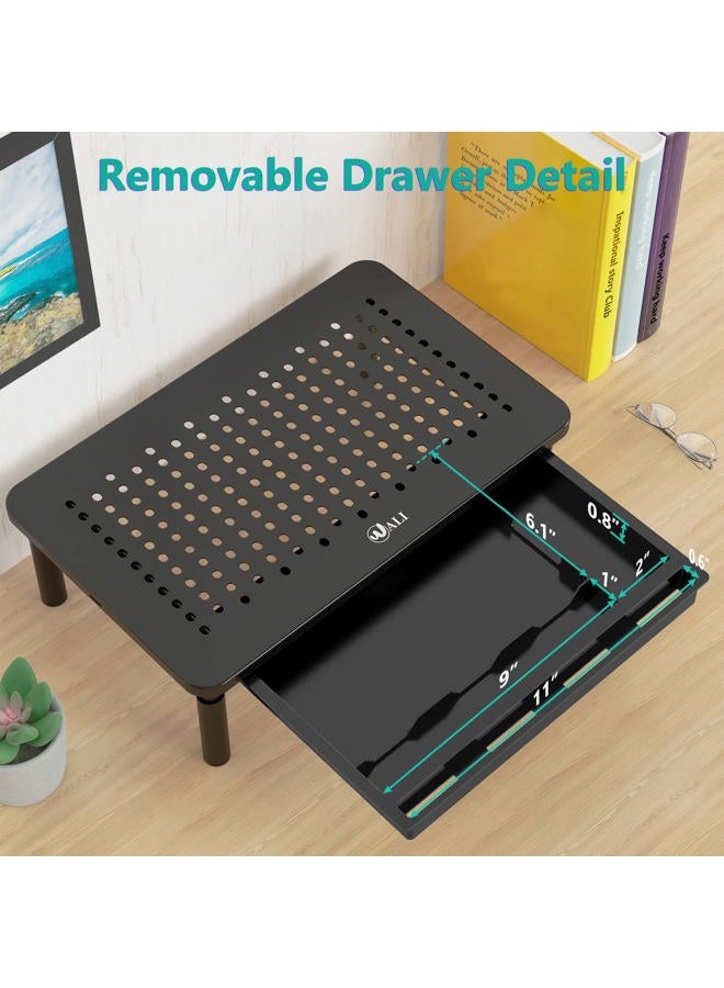 WALI Monitor Stand Riser with Drawer, Computer Desktop Stand Riser with Storage, Height Adjustable (STT003D-2B), 2 Pack, Black - Image 3