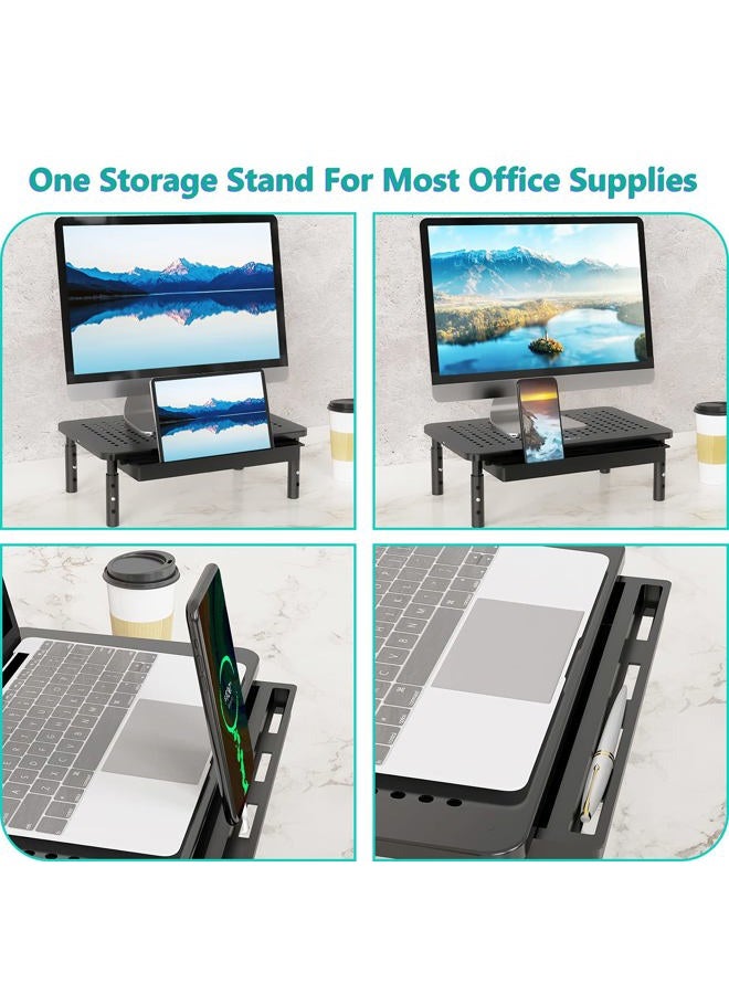 WALI Monitor Stand Riser with Drawer, Computer Desktop Stand Riser with Storage, Height Adjustable (STT003D-2B), 2 Pack, Black - Image 4