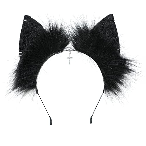 VIGVAN Handmade Wolf Fox Ears Animal Cosplay Cute Head Accessories for Halloween (Chain Grey Black) - Image 2