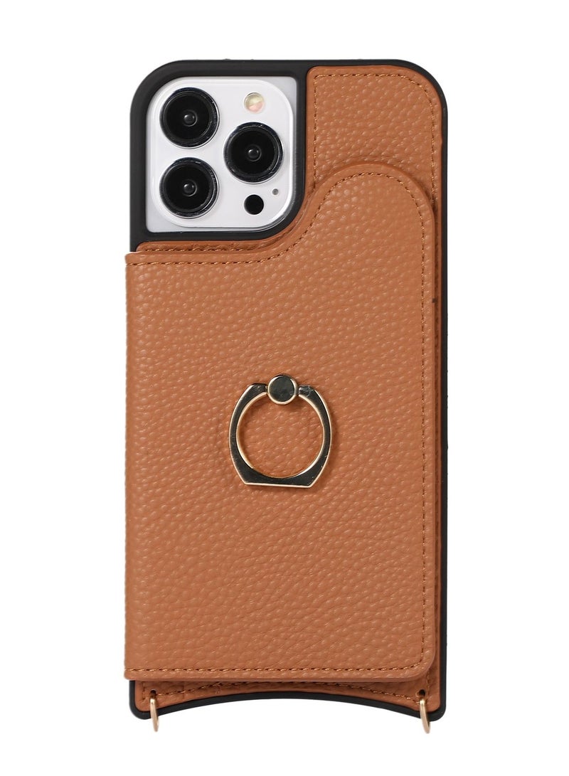 Suteni Ring Buckle Back Cover Card Slots Leather Phone Case for iPhone  - Image 1
