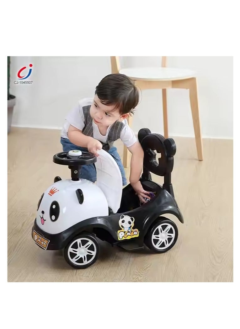Generic - Kid's Push & Wiggle Car – Cute Cartoon Face, Silent Wheels, Music, No Gears or Pedals. Twist, Turn & Wiggle to Steer. Perfect for Boys & Girls, Infants & Toddlers. 4-Wheel Ride-On in Black/White. - Image 1
