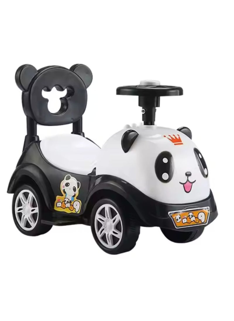 Generic - Kid's Push & Wiggle Car – Cute Cartoon Face, Silent Wheels, Music, No Gears or Pedals. Twist, Turn & Wiggle to Steer. Perfect for Boys & Girls, Infants & Toddlers. 4-Wheel Ride-On in Black/White. - Image 1