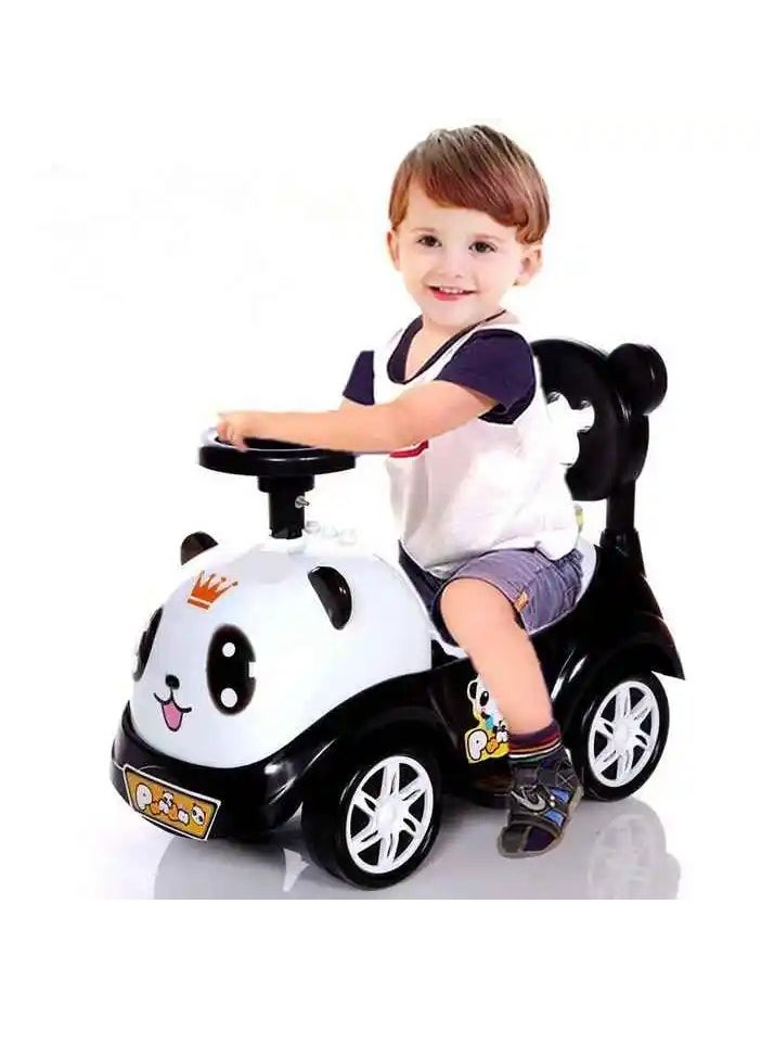 Generic - Kid's Push & Wiggle Car – Cute Cartoon Face, Silent Wheels, Music, No Gears or Pedals. Twist, Turn & Wiggle to Steer. Perfect for Boys & Girls, Infants & Toddlers. 4-Wheel Ride-On in Black/White. - Image 1