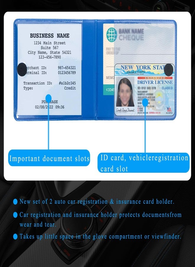 Kewucn 2 PCS Car Registration Insurance Holder, Essential Auto Card Glove Box Organizer, Vehicle Interior Accessories Perfect for Most Car, Truck, SUV (10.55''×4.8'', Blue) - Image 3