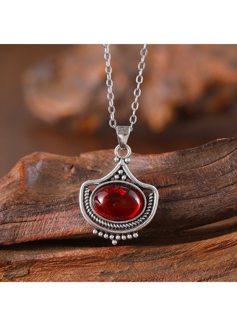Generic - Oval Gemstone Pendant Earrings Geometric Jewelry Set A C necklace - Image 1