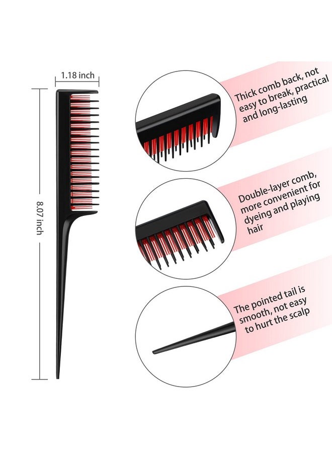 Leinuosen 3 Piece Triple Teasing Comb Rat Tail Tool And Structure Tease Layers Rattail For Women Back Combing Root Adding Volume Evening Styling (Black Red, Black Blue, Pink Black)  - Image 2