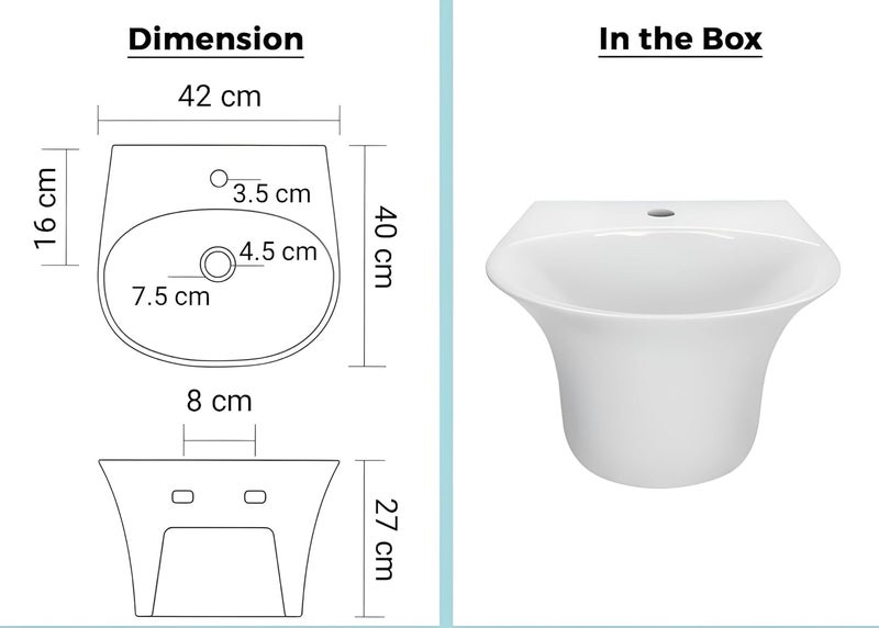 SYON Syon LAVASA Premium Ceramic Wall Hung Wash Basin for Bathroom Living Room 165x155  - Image 4