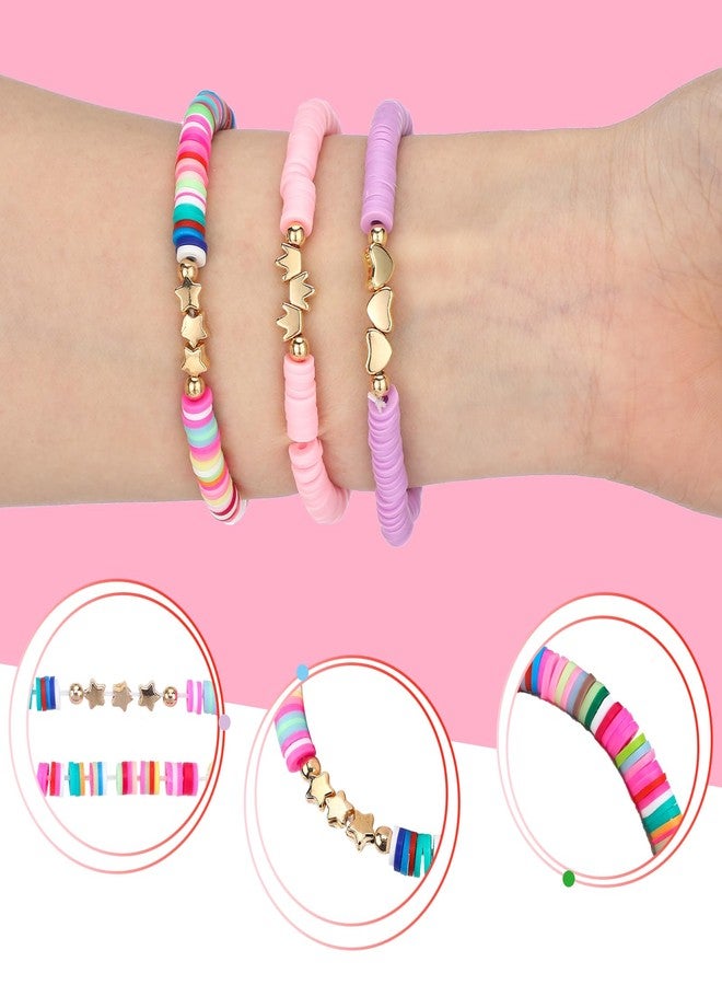 سوريو أساور صداقة أنيقة من Sureio مكونة من 24 قطعة للفتيات المراهقات، على شكل قلب ملون وتاج نجمي، أساور صداقة لركوب الأمواج، أساور لطيفة من الخرز الطيني، أساور لركوب الأمواج بكميات كبيرة كهدايا لحفلات العودة إلى المدرسة - Image 4